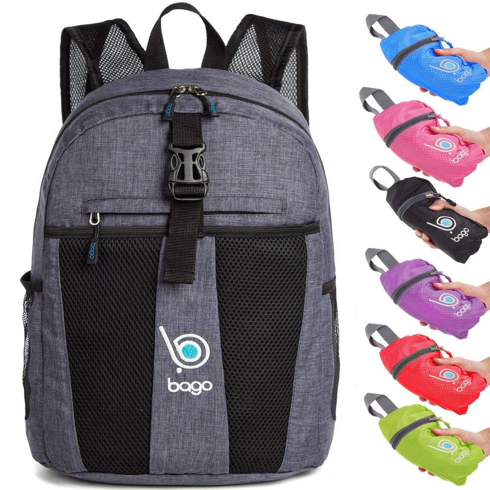 Bago Lightweight Backpack for Hiking Backpack for Women and Men - 25L Travel Day Pack - Foldable Hiking Daypack Ultralight for Camping Outdoor Sports - Packable Backpack for Travel (SnowBlack)