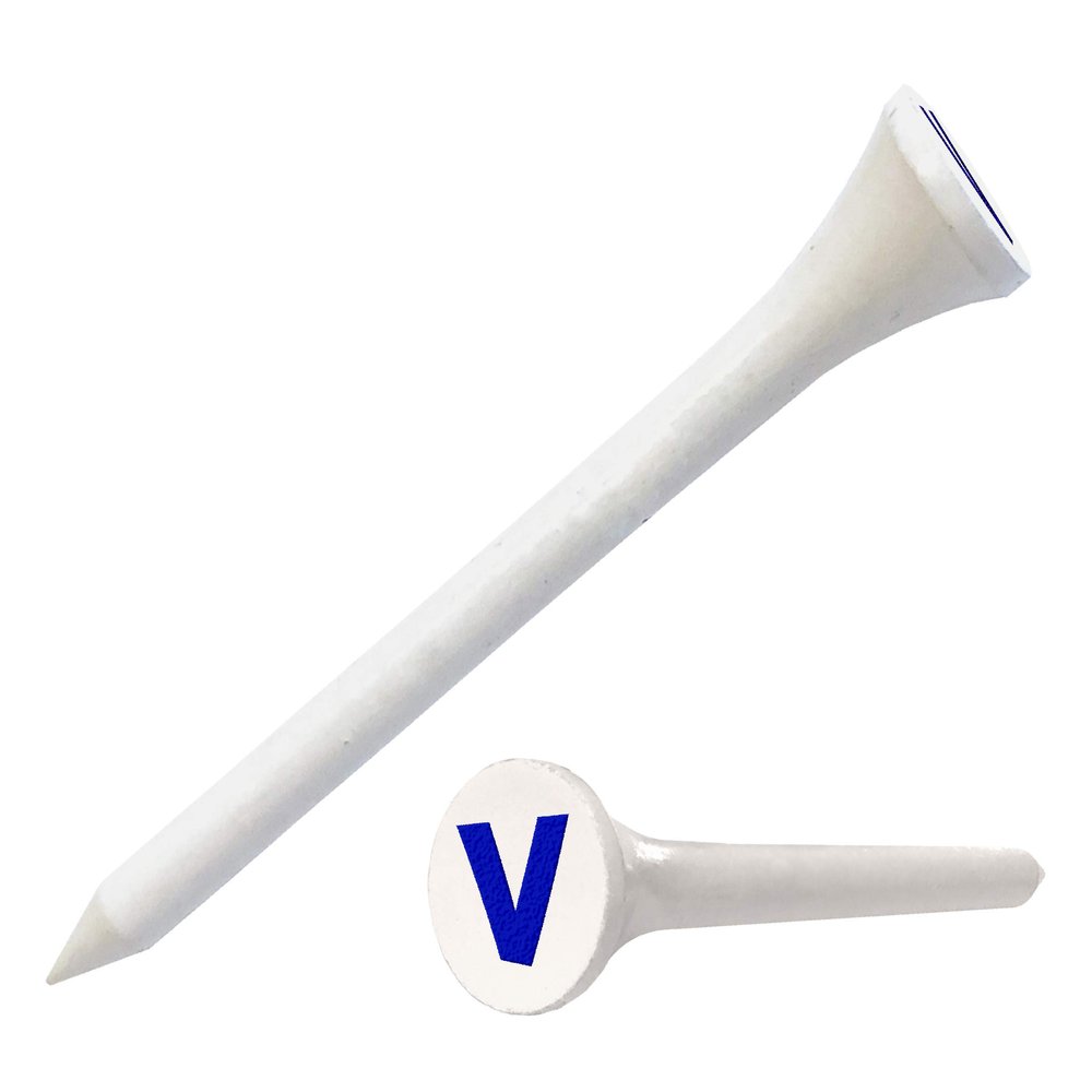 Clip Wipes Logo Golf Tees 2 (100/Pack) Custom TEECUP Imprint - Personalized Monogram Initial Letters (A-Z) (WHT-BLU-V)