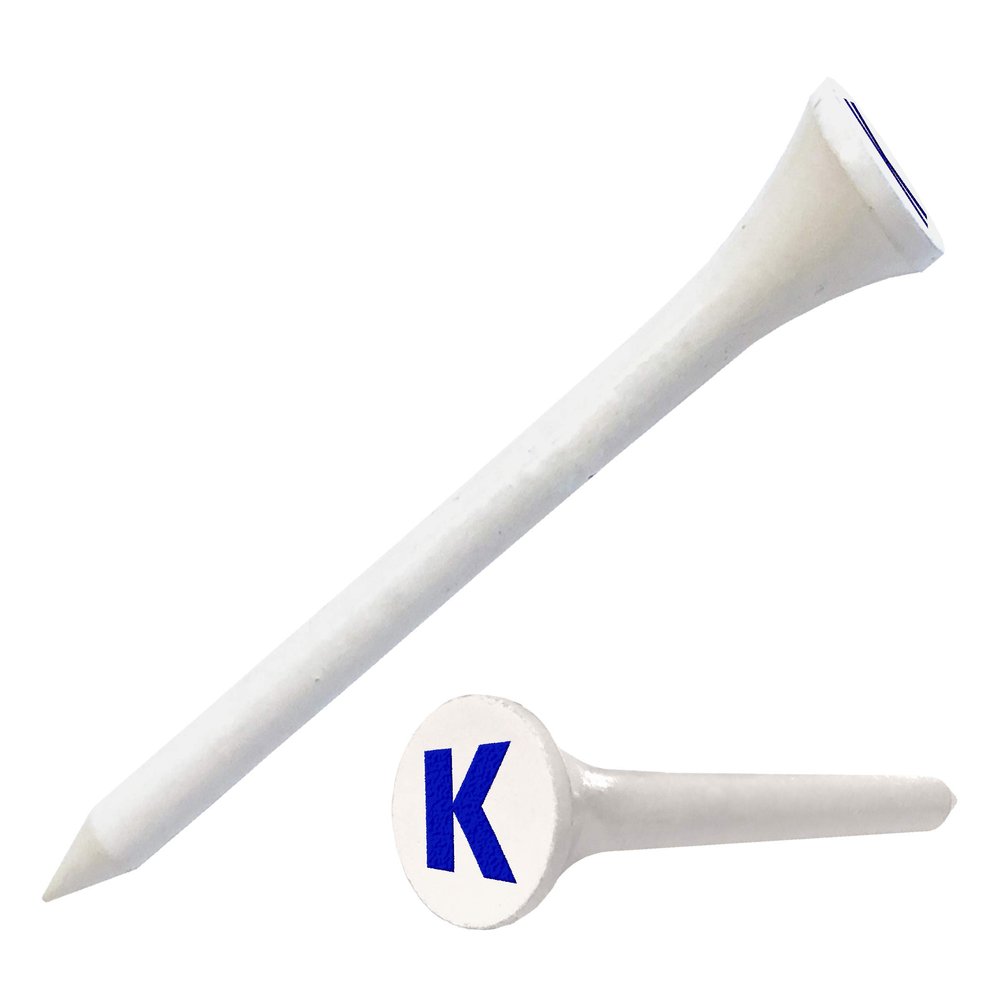 Clip Wipes Logo Golf Tees 2 (100/Pack) Custom TEECUP Imprint - Personalized Monogram Initial Letters (A-Z) (WHT-BLU-K)
