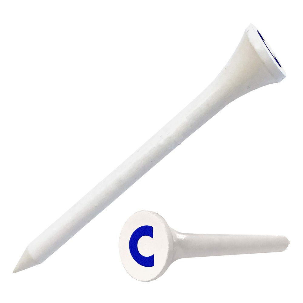 Clip Wipes Logo Golf Tees 2 (100/Pack) Custom TEECUP Imprint - Personalized Monogram Initial Letters (A-Z) (WHT-BLU-C)