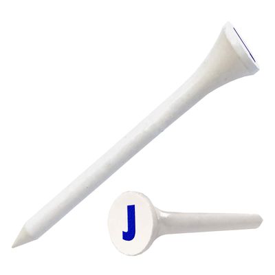 Clip Wipes Logo Golf Tees 2 (100/Pack) Custom TEECUP Imprint - Personalized Monogram Initial Letters (A-Z) (WHT-BLU-J)