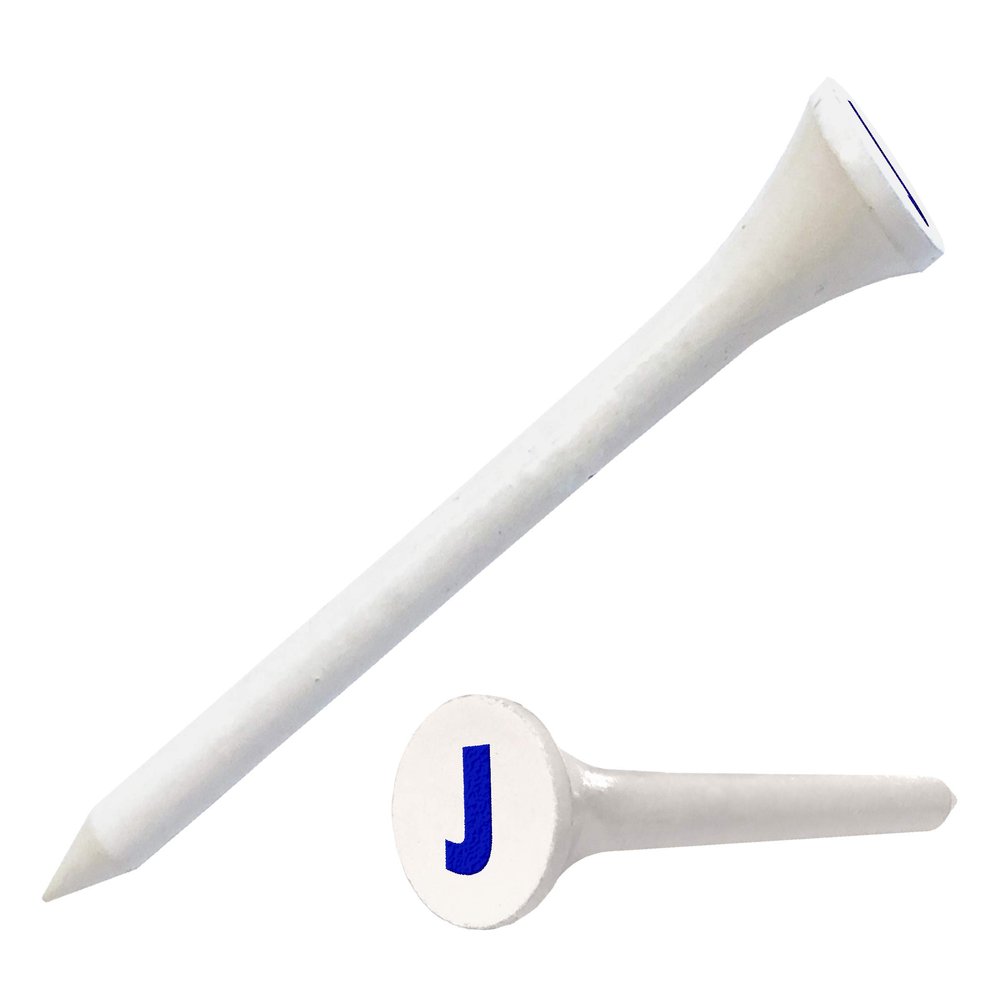 Clip Wipes Logo Golf Tees 2 (100/Pack) Custom TEECUP Imprint - Personalized Monogram Initial Letters (A-Z) (WHT-BLU-J)