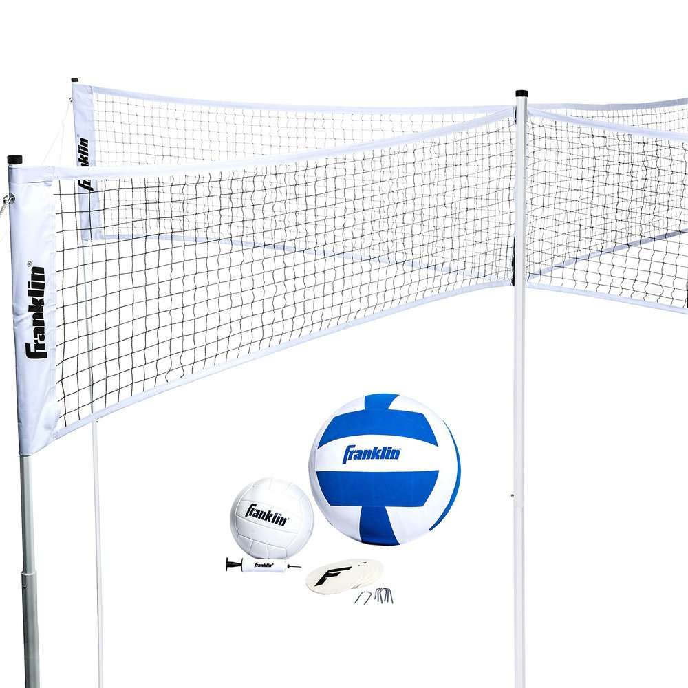 Franklin Sports Quad Volleyball - Volleyball Meets 4 Square - Complete Net System, Jumbo and Traditional Volleyballs Included, Boundary Kit/Line Markers
