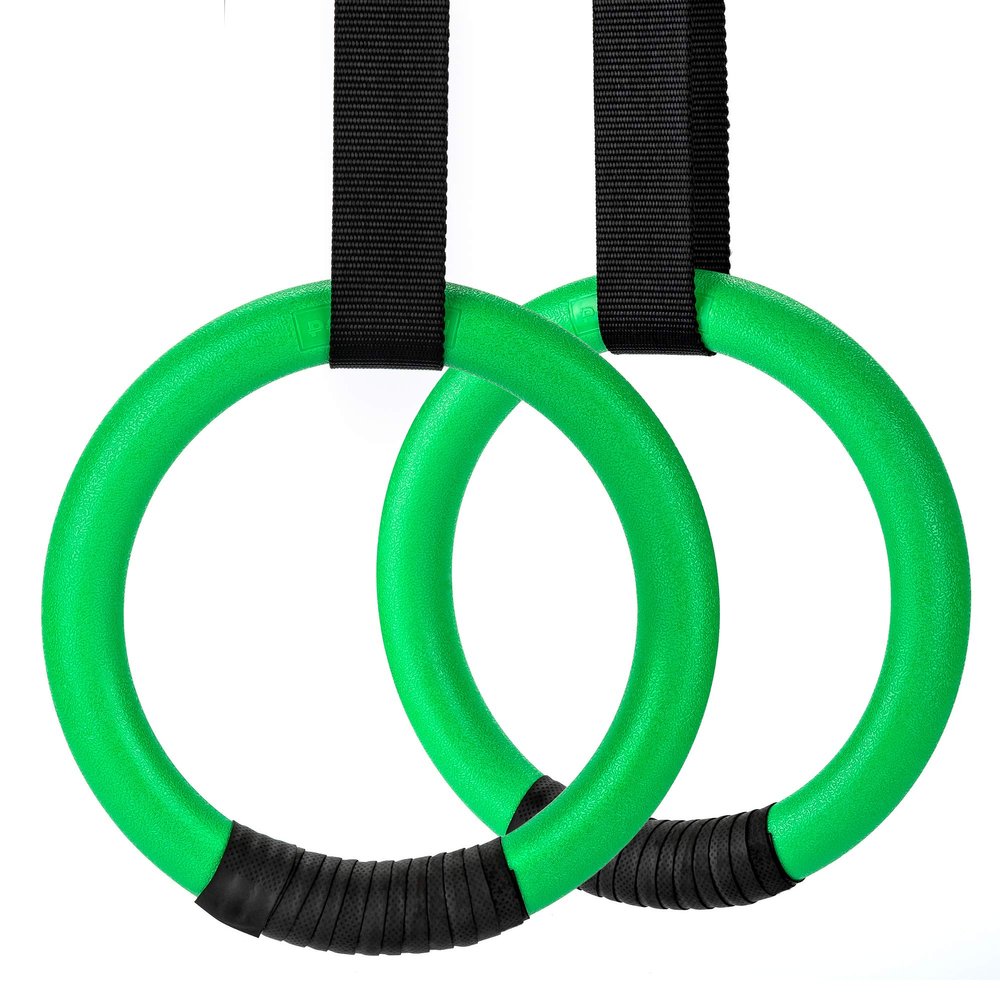 PACEARTH Gymnastic Rings Green/Grey/Black/Orange/Red 1100lbs Capacity with 14.76ft Adjustable Buckle Straps Pull Up Exercise Rings Non-Slip Rings for Home Gym Full Body Workout (Green)