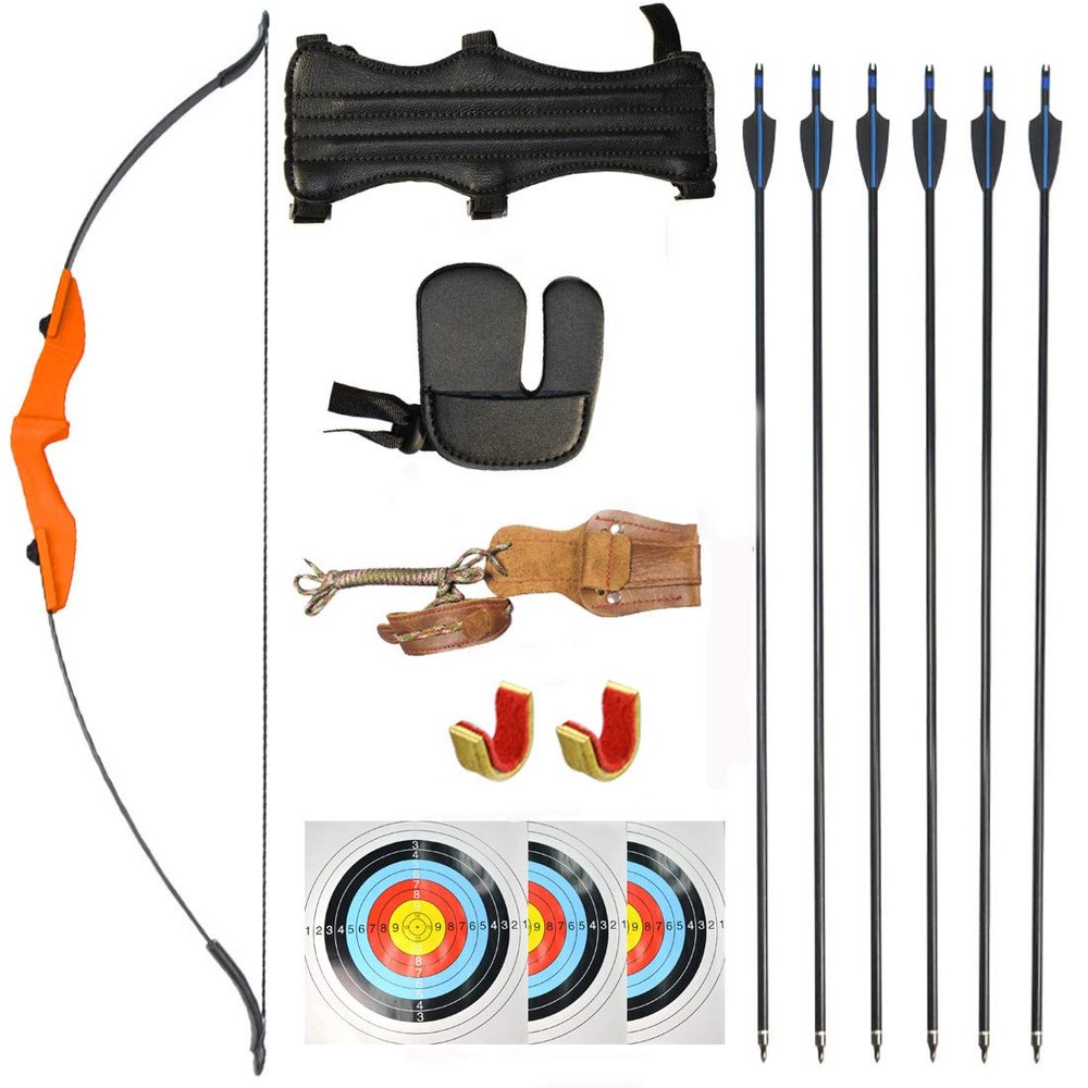ZSHJGJR 57 Inch Archery Takedown Recurve Bow and Arrow Set 30 35 40lbs Adult Beginner Recurve Bow Kit Double Arrow Rest Left Right Hand Hunting Longbow for Shooting Target Practice (Orange, 40lbs)