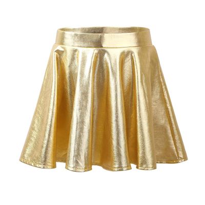 Freebily Kids Girls Shiny Metallic Mini Pleated Skater Skirt Athletic Dance Cheer Leading Skating Skort Skirt Gold 6