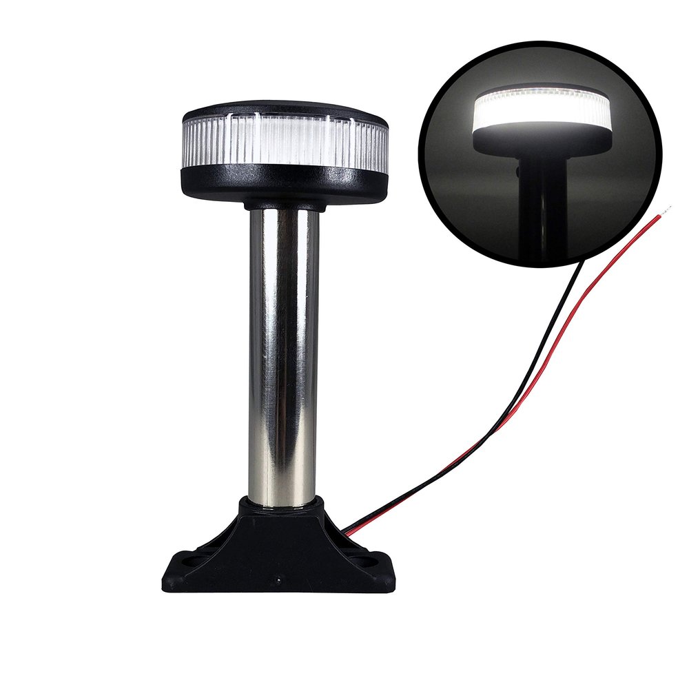 Pactrade Marine Boat Fixed Base Stern Light Anchor Light All Round White LED Marine Pole USCG 2 NM For Yacht Pontoon and Fishing Boat 12 Volts 6 Inches (150.6mm)