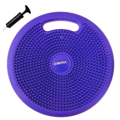 bintiva Inflated Stability Wobble Cushion, with Built-in Handle - Including Free Pump/Exercise Fitness Core Balance Disc, Matte - Purple (0021)