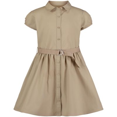 Nautica Girls' School Uniform Short Sleeve Shirtdress, Khaki, Large(12.5/14.5)