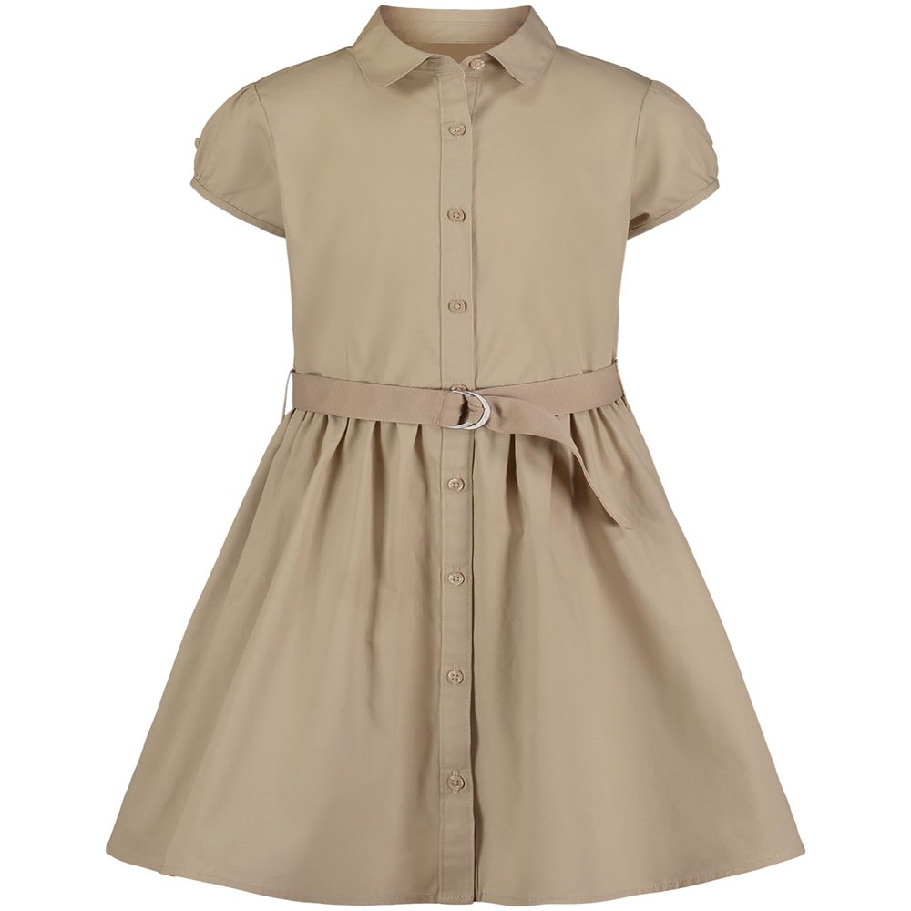 Nautica Girls' School Uniform Short Sleeve Shirtdress, Khaki, Large(12.5/14.5)