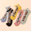 5 Pairs Embroidered Ankle Socks Woman Cotton End Sheer Mesh Transparent Socks Low Cut view 2