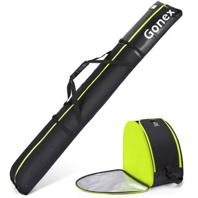 Gonex Padded Ski Bag and Boot Bag Combo, Water-resistant Adjustable Length Ski Bag for Men Women, Large Ski Boots Bag for Ski, Travel, Store and Transport (Black)