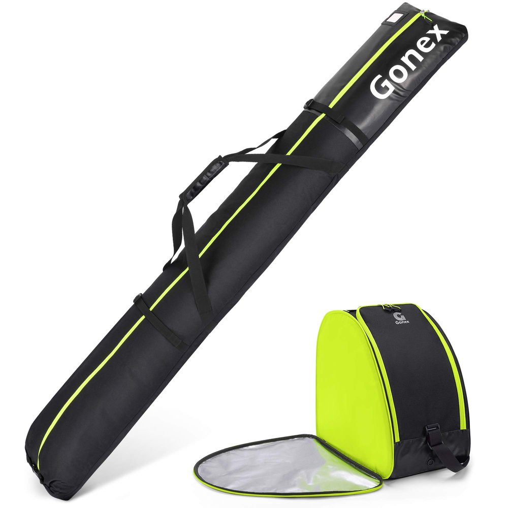 Gonex Padded Ski Bag and Boot Bag Combo, Water-resistant Adjustable Length Ski Bag for Men Women, Large Ski Boots Bag for Ski, Travel, Store and Transport (Black)