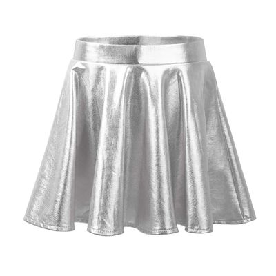 YiZYiF Kids Girls' Shiny Metallic Flared Skater Skirt Dancewear A Line Circle Short Skort Skirts Halloween Dress up Silver 12