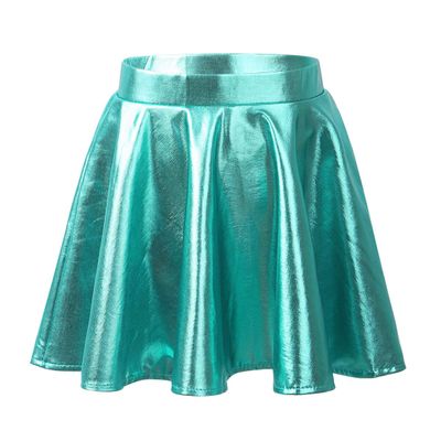 YiZYiF Kids Girls' Shiny Metallic Flared Skater Skirt Dancewear A Line Circle Short Skort Skirts Halloween Dress up Lake Green 12