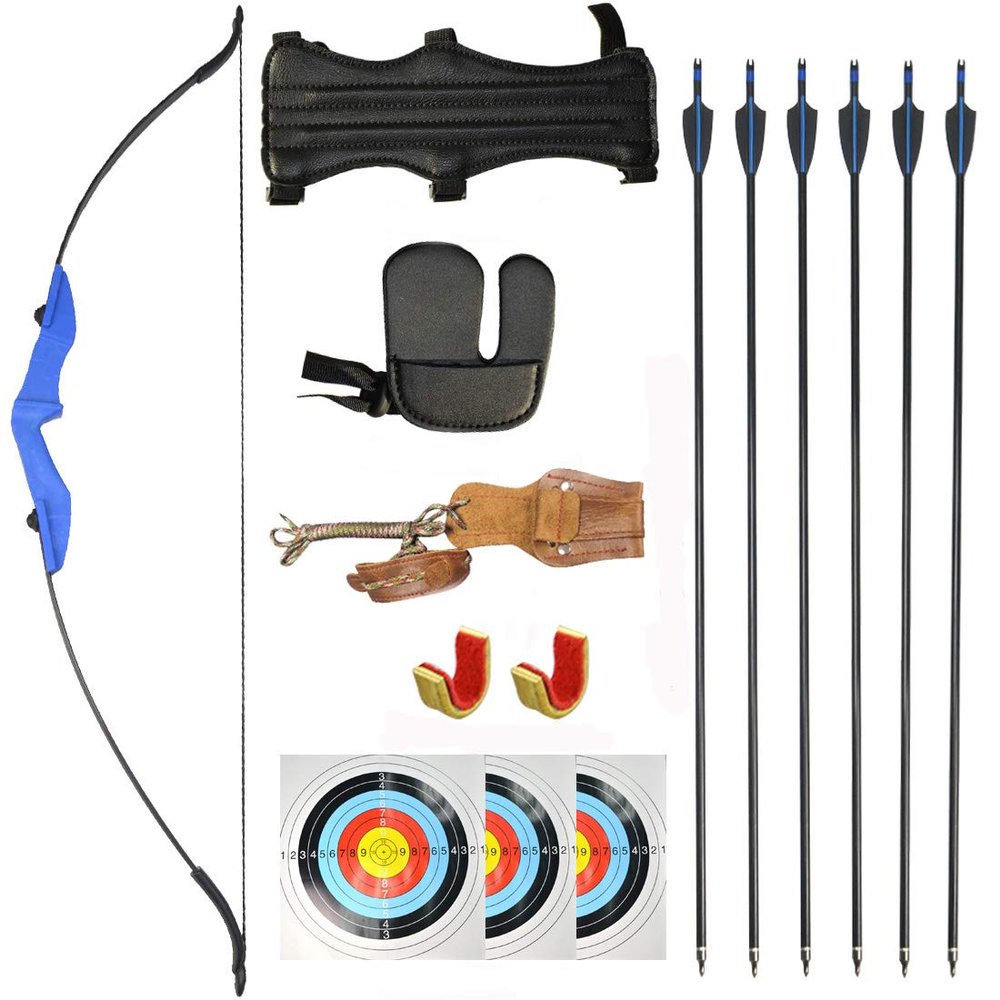 ZSHJGJR 57 Inch Archery Takedown Recurve Bow and Arrow Set 30 35 40lbs Adult Beginner Recurve Bow Kit Double Arrow Rest Left Right Hand Hunting Longbow for Shooting Target Practice (Blue, 35lbs)