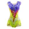 LIUHUO Women's Rhythmic Gymnastics Leotard Neon Green Red with Purple Mesh Stretchy Fabric Performance Competition Bodysuit view 1