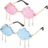 2 Pairs Tassel Clouds Shaped, Rimless Men Women 90s Disco Sunglasses (Light Blue, Pink) view 1