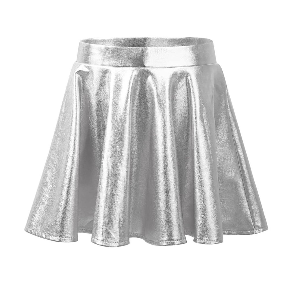 Agoky Kids Girl's Metallic Skater Skort Ballet Dance Athletic Skirt Dancewear Costumes Silver 12