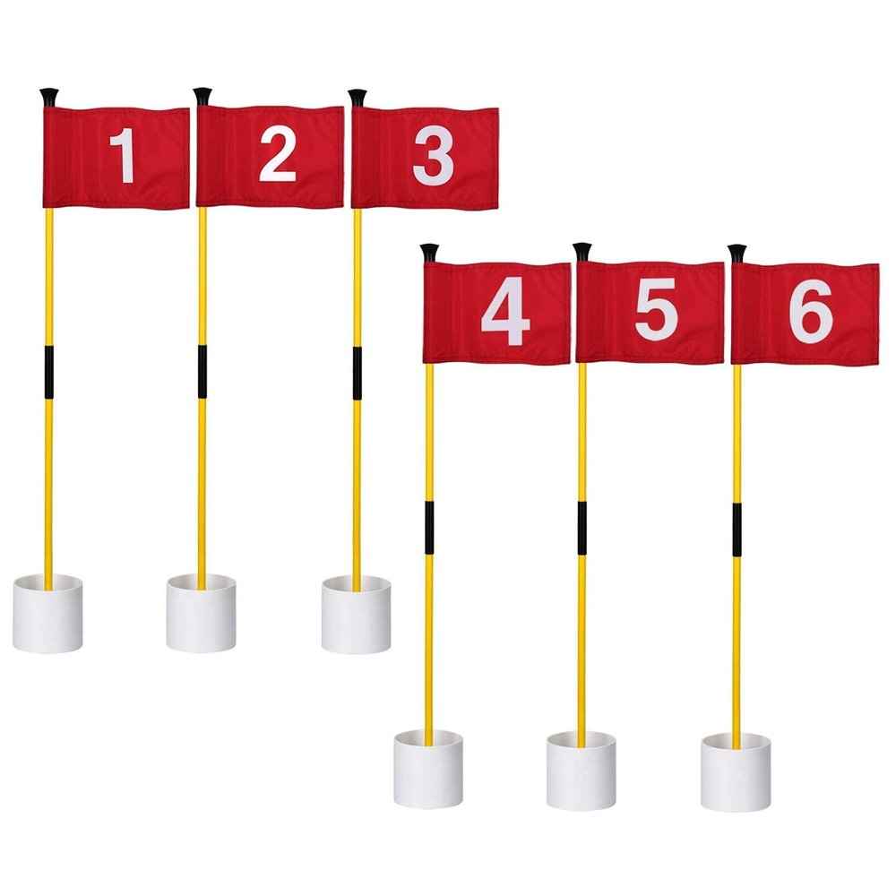 KINGTOP Golf Flagsticks Mini, Putting Green Flag for Yard, All 3 Feet, Golf Pin Flags Hole Cup Set, Fiberglass Portable 2-Section Design, Numbered# 1-6