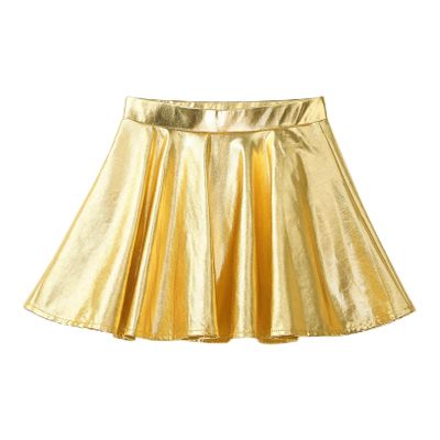 ACSUSS Kids Girls Metallic Shinny Skirt Mermaid Skater Skort Tutu Ballet Athletic Dancewear Clothes Gold 14