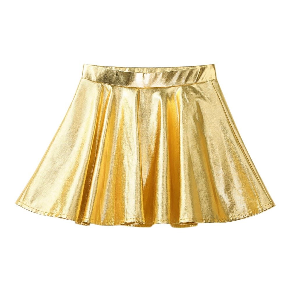 ACSUSS Kids Girls Metallic Shinny Skirt Mermaid Skater Skort Tutu Ballet Athletic Dancewear Clothes Gold 14