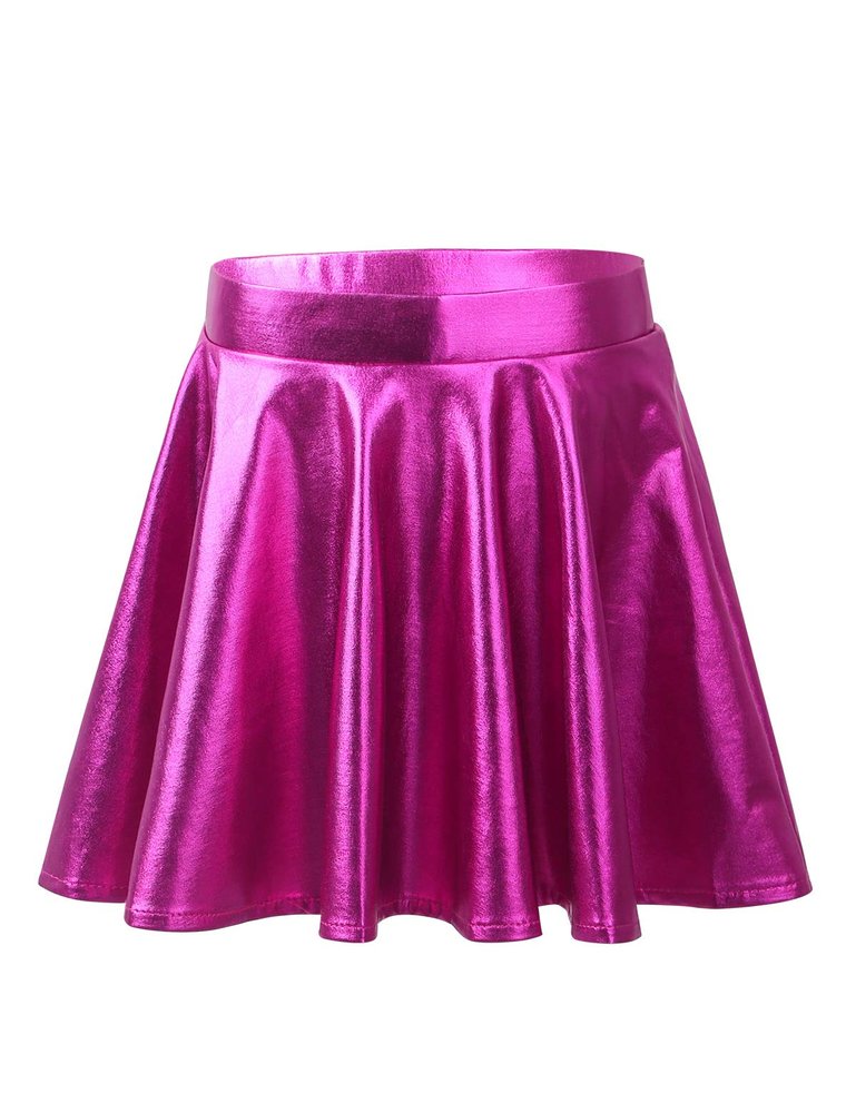 CHICTRY Girls' High Waist A-line Full Flared Metallic Cosplay Dance Twril Skater Skirt Fancy Dress Rose 10