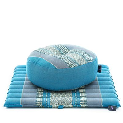 Leewadee Meditation Cushion Set  1 Small Zafu Yoga Pillow and 1 Small Roll-Up Zabuton Mat Filled with Kapok, Light Blue