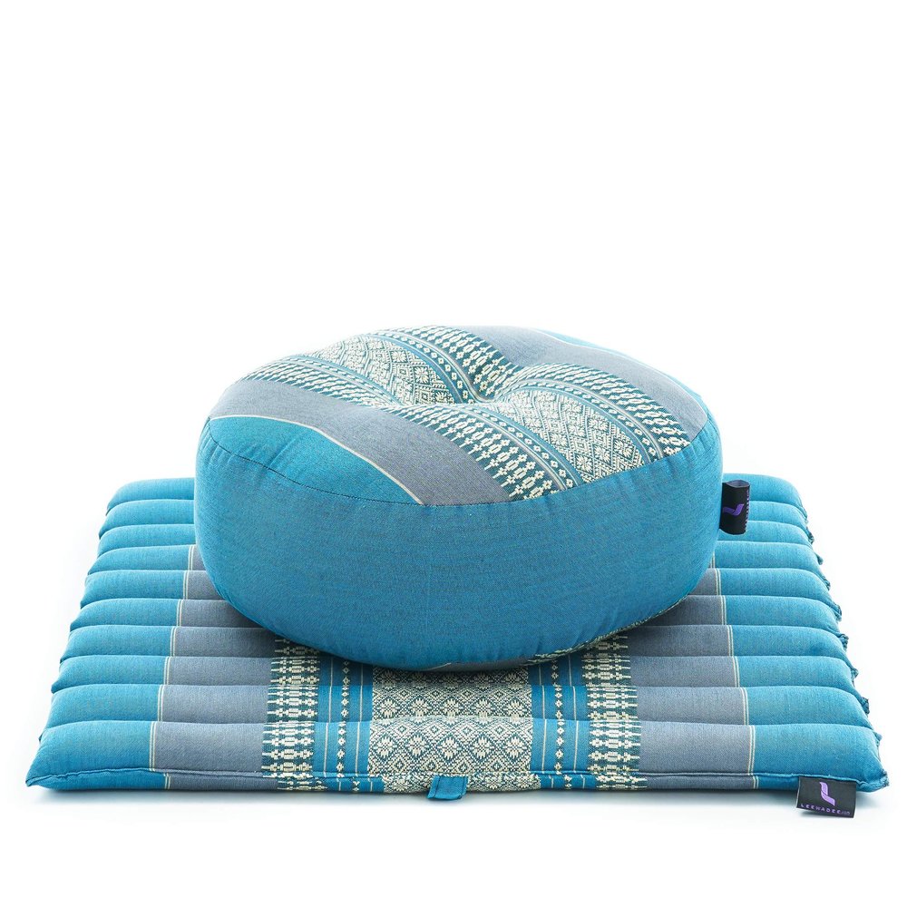 Leewadee Meditation Cushion Set  1 Small Zafu Yoga Pillow and 1 Small Roll-Up Zabuton Mat Filled with Kapok, Light Blue