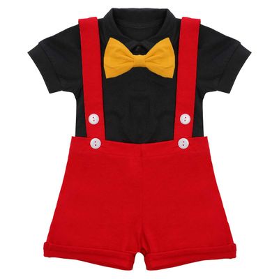 1st Birthday Outfit Boy Mouse First Outfits Formal Suit Gentleman Bowtie Romper Suspenders Shorts Wedding Tuxedo Christening Clothes Cake Smash 0-6 Months