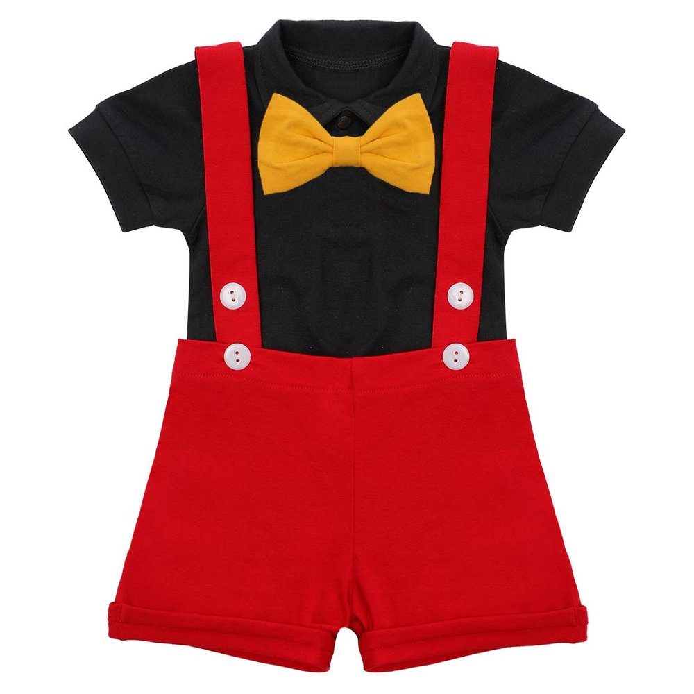 1st Birthday Outfit Boy Mouse First Outfits Formal Suit Gentleman Bowtie Romper Suspenders Shorts Wedding Tuxedo Christening Clothes Cake Smash 0-6 Months