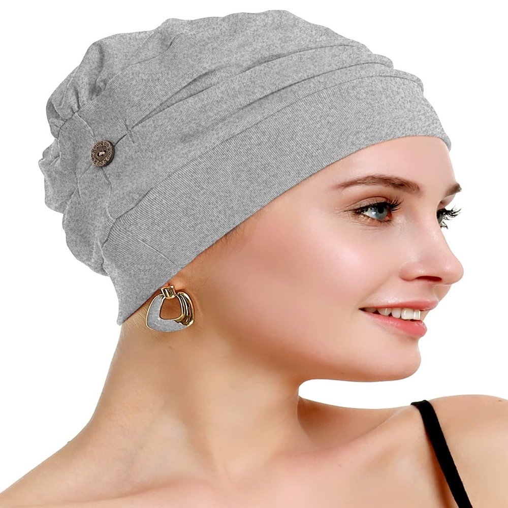 osvyo Cotton Chemo Turbans for Women Cancer Hairloss hat - Cotton Lightweight Headwear Sealed Packaging Light FLECKING Gray