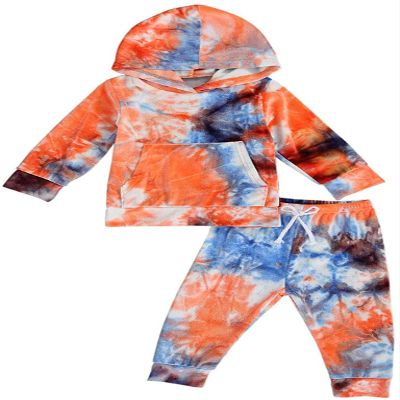 Goelsakurara Toddler Kids Baby Boy Girl Tie Dye Outfit Long Sleeve Hooded Sweatshirt Top Drawstring Sweatpants 2Pcs Tracksuit (Red,4-5T)