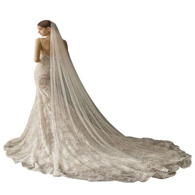 EllieHouse Womens Long Cathedral Length 1 Tier Pearl White Wedding Bridal Veil With Metal Comb HD34WT