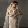 EllieHouse Womens Long Cathedral Length 1 Tier Pearl White Wedding Bridal Veil With Metal Comb HD34WT view 3