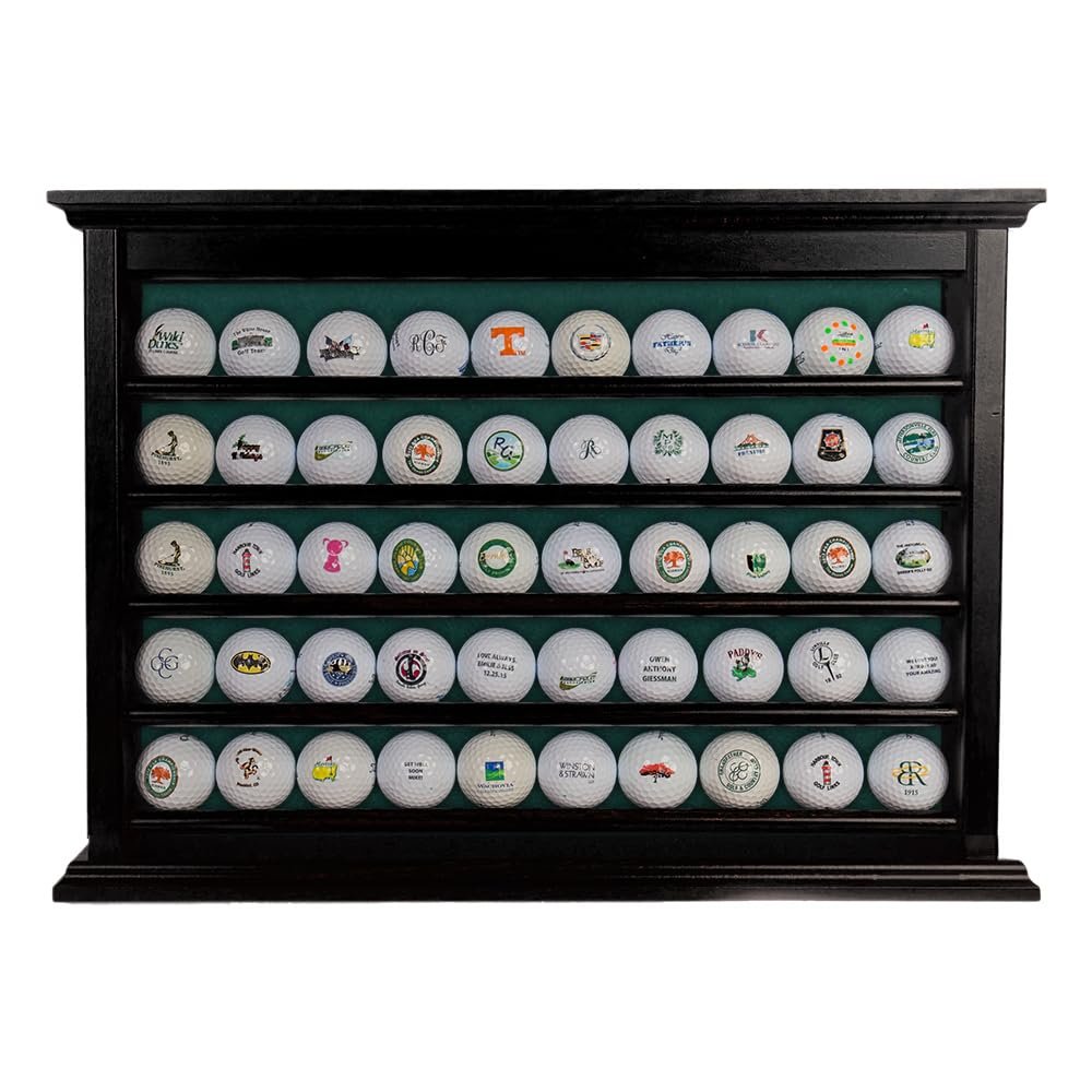 Golf Ball Display Case | Holds 50 Golf Balls | Handcrafted Solid Wood | Four Color Options