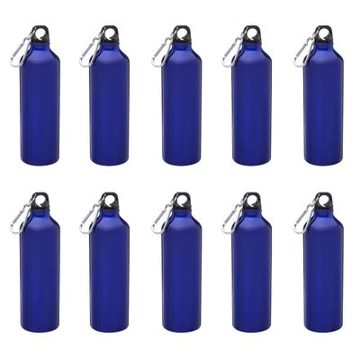 DISCOUNT PROMOS Aluminum Water Bottles with Carabiner 24 oz. Set of 10, Bulk Pack - Perfect for Gym, Hiking, Camping, Running, Mountain Bike, Outdoor Sports - Met Blue
