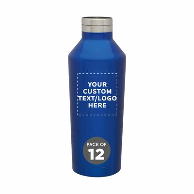 DISCOUNT PROMOS Custom Stainless Steel Water Bottles 17 oz. Set of 12, Personalized Bulk Pack - Double Wall, Perfect for Coffee, Soda, Other Hot & Cold Beverages - Blue