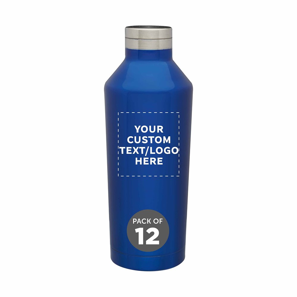 DISCOUNT PROMOS Custom Stainless Steel Water Bottles 17 oz. Set of 12, Personalized Bulk Pack - Double Wall, Perfect for Coffee, Soda, Other Hot & Cold Beverages - Blue