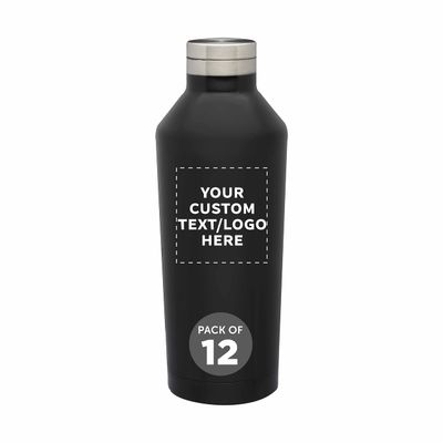 DISCOUNT PROMOS Custom Stainless Steel Water Bottles 17 oz. Set of 12, Personalized Bulk Pack - Double Wall, Perfect for Coffee, Soda, Other Hot & Cold Beverages - Black