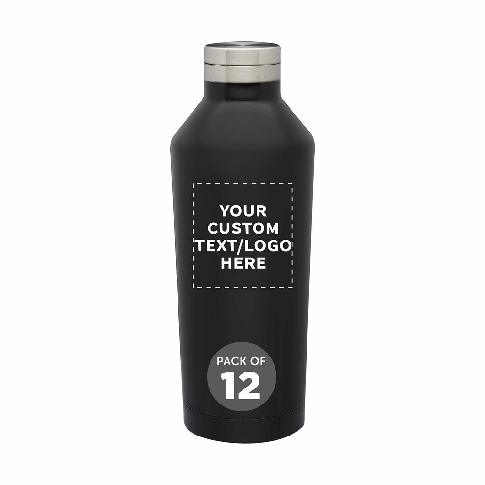 DISCOUNT PROMOS Custom Stainless Steel Water Bottles 17 oz. Set of 12, Personalized Bulk Pack - Double Wall, Perfect for Coffee, Soda, Other Hot & Cold Beverages - Black