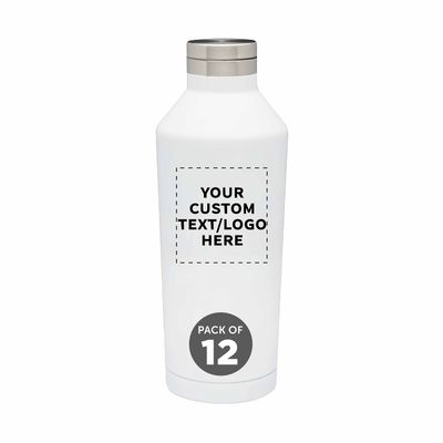 DISCOUNT PROMOS Custom Stainless Steel Water Bottles 17 oz. Set of 12, Personalized Bulk Pack - Double Wall, Perfect for Coffee, Soda, Other Hot & Cold Beverages - White