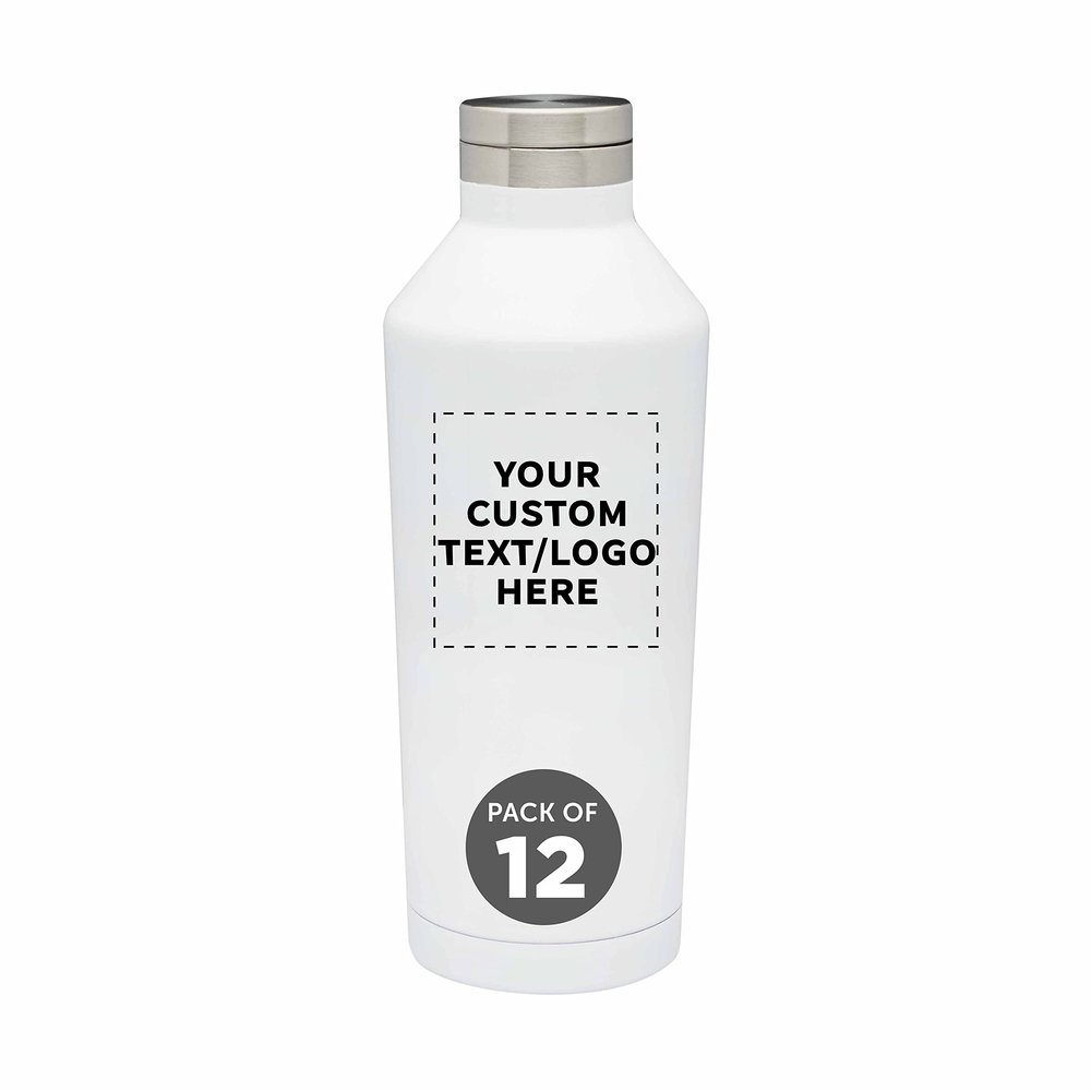 DISCOUNT PROMOS Custom Stainless Steel Water Bottles 17 oz. Set of 12, Personalized Bulk Pack - Double Wall, Perfect for Coffee, Soda, Other Hot & Cold Beverages - White