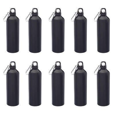 DISCOUNT PROMOS Aluminum Water Bottles with Carabiner 24 oz. Set of 10, Bulk Pack - Perfect for Gym, Hiking, Camping, Running, Mountain Bike, Outdoor Sports - Met Black