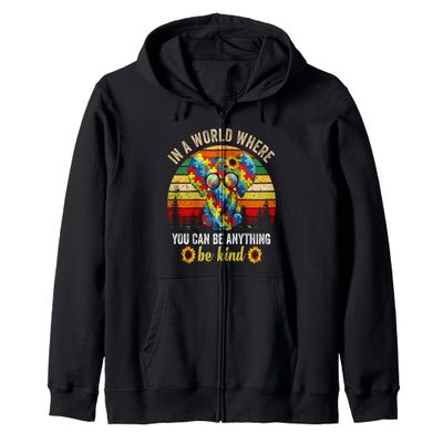 Be Kind Autism Awareness Cute Elephant Puzzle Zip Hoodie