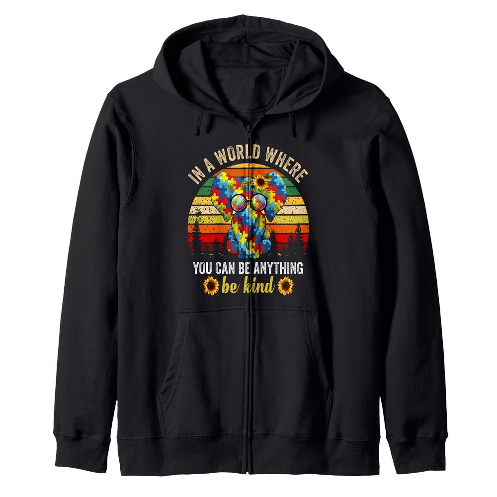 Be Kind Autism Awareness Cute Elephant Puzzle Zip Hoodie