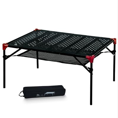 iClimb Extendable Folding Table Large Tabletop Area Ultralight Compact with Hollow Out Tabletop and Carry Bag for Camping Backpacking Beach Concert BBQ Party, Three Size (Black - XL)