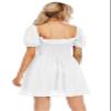R.Vivimos Women's Summer Cotton Short Sleeve Square Neck Elastic Smocked Ruffle Floral Print Swing Mini Dress (Small, White) view 3