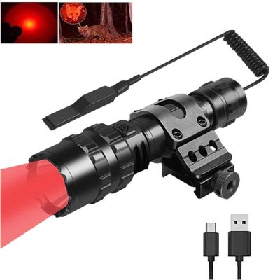 BESTSUN Red Light Tactical Flashlight Rechargeable 3000 Lumen Super Bright Red Hunting Flashlights Predator Light with Picatinny Offset Mount, Pressure Switch