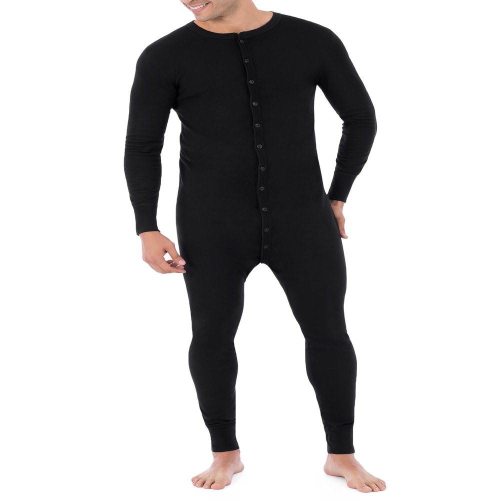 Fruit of The Loom Men's Premium Thermal Union Suit, Black, Medium